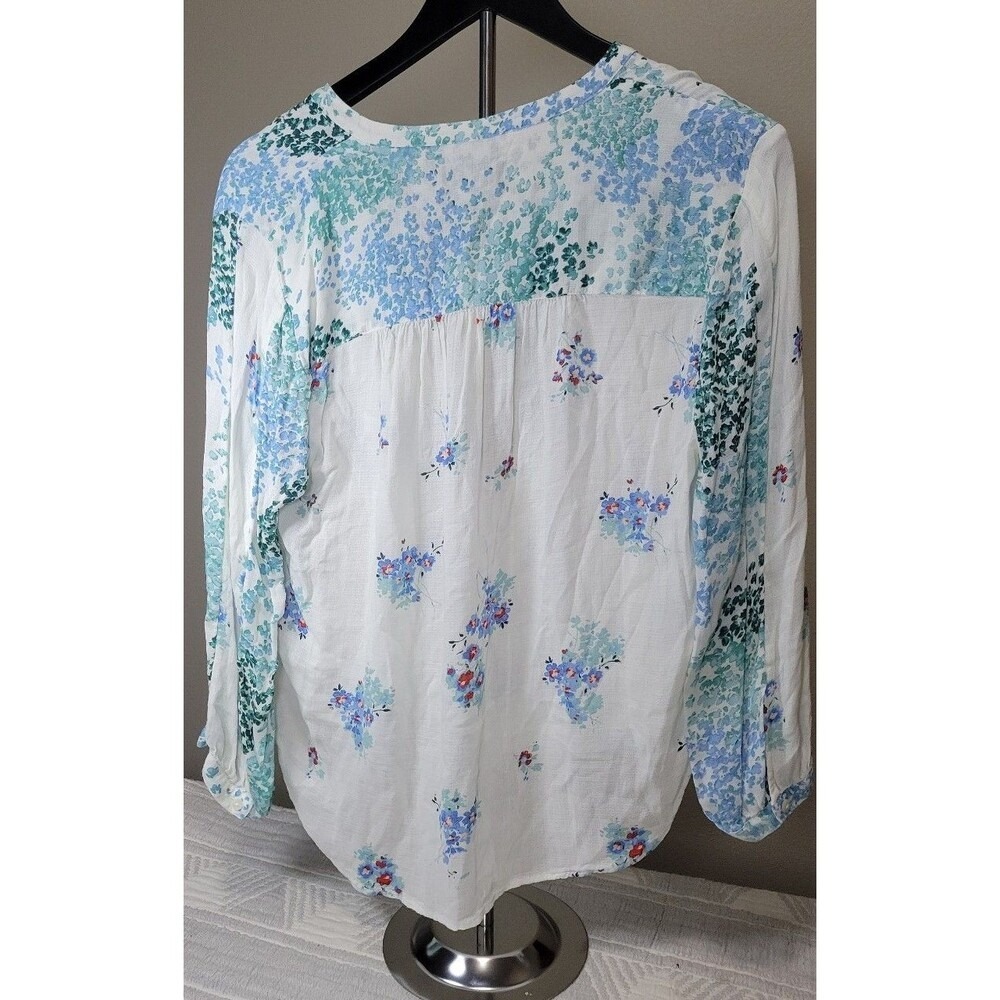 Lucky Brand Floral Boho Peasant Blouse – Size M White Blue Green Print - Picture 3 of 5